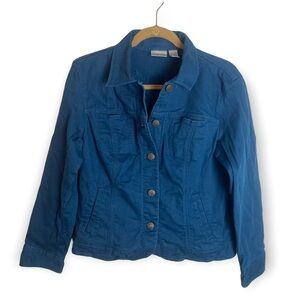 Chico’s Aqua Blue Embroidered Denim Jacket Size 1
